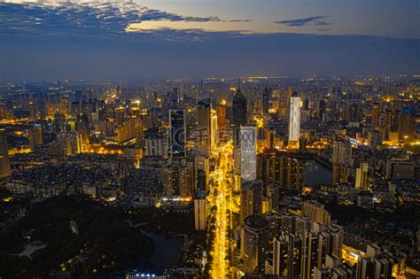武汉城市建筑西北湖日落航拍摄影图高清摄影大图-千库网