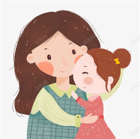 手绘人物插画母亲节妈妈与女儿拥png图片免费下载-素材7xSWjjqkq-新图网