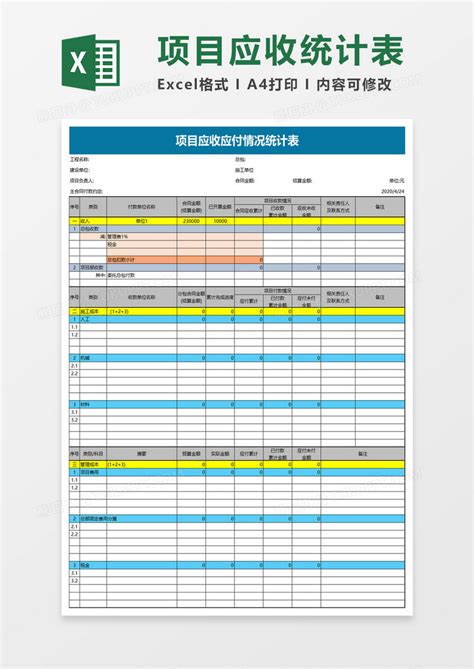 项目应收应付情况统计表Excel模板下载_熊猫办公