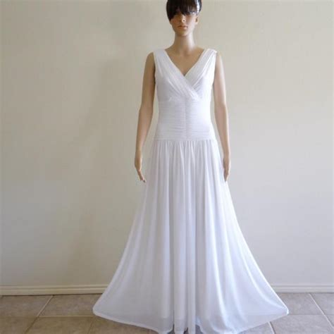 Wedding Dress White Ivory V Neck Chiffon Full Length Bridal Gown Custom ...