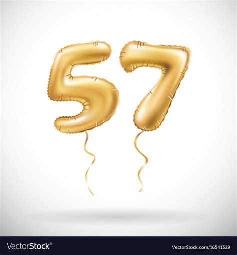 Golden number 57 fifty seven metallic balloon Vector Image