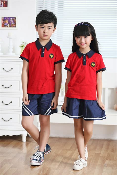 时尚红色短袖小学生校服制服图片_中国制服设计网