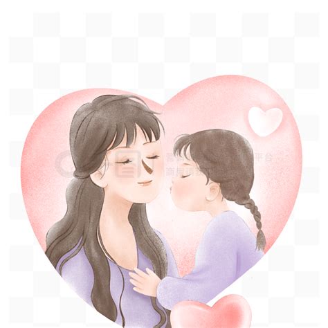 小女孩亲吻妈妈爱心手绘插画模板免费下载_psd格式_3072像素_编号45744329-千图网