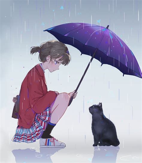 求两张动漫图片，第一张是一个女孩帮猫撑伞，第二张是猫变成男孩帮女_百度知道