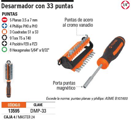 13595 / DMP-33 TRUPER Desarmador multipunta con 33 puntas, Truper