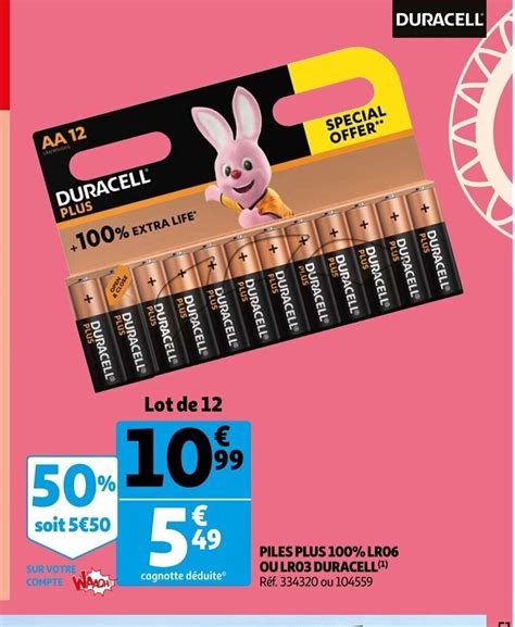 Promo Piles Plus 100% LR06 Ou LR03 Duracell chez Auchan