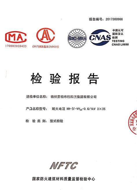 国家防火建筑材料质量监督检验中心 - 检验报告 - 扬州赛格布线科技集团