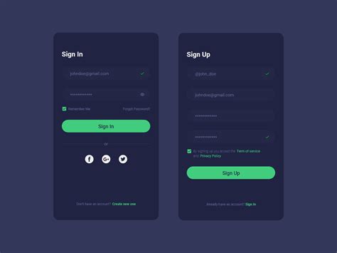 Sign In & Sign Up Page For Mobile App (Dark Version) - UpLabs