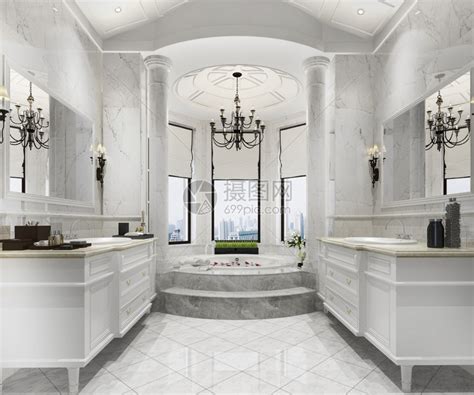 奢华3D提供经典现代洗手间配有豪华瓷砖装饰浴室盆地高清图片下载-正版图片307917137-摄图网