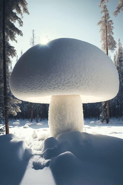 雪地中发现的巨大雪堆蘑菇（6幅，编号P116） – AI绘画图鉴