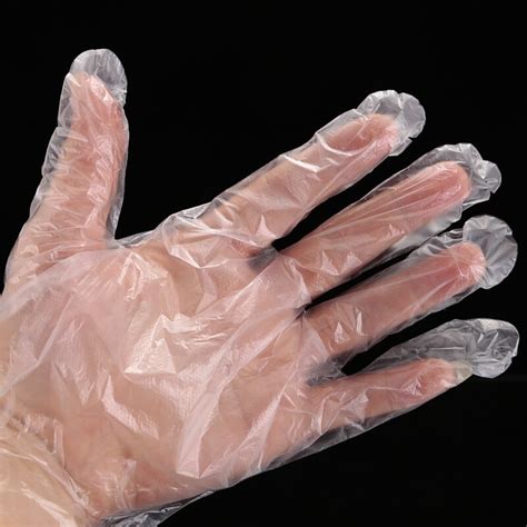 加厚耐用一次性手套 100只食品级餐饮薄膜透明塑料手套家用pe厨房_虎窝淘