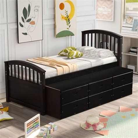 Modern Twin Size Solid Wood Platform Storage Bed with 6 Drawers and ...