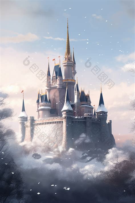 冬天梦幻城堡数字插画图片-包图网