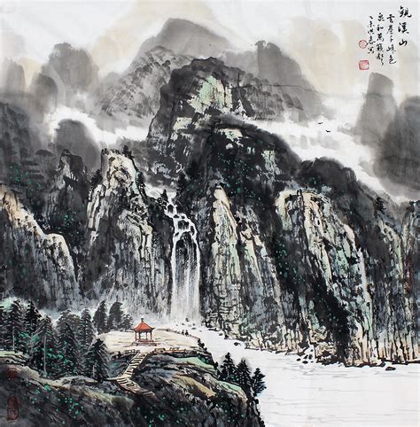 北京美协张春奇四尺斗方山水画《漓江春雨》 - 写意山水画 - 99字画网