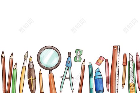 铅笔钢笔手绘学习用品学习工具文具开学季素材免费下载 - 觅知网