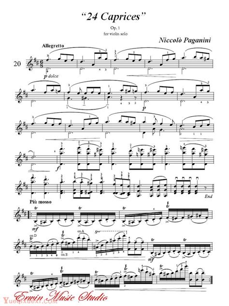 帕格尼尼-24首随想曲 作品20-小提琴练习曲 - 乐器学习网