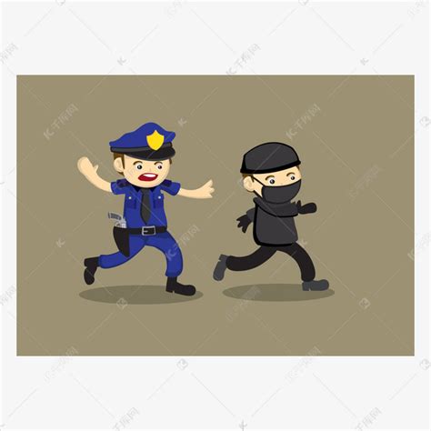 警察追小偷矢量卡通插画素材图片免费下载-千库网