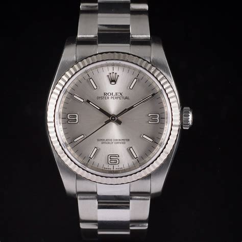 Rolex Oyster Perpetual Steel White Gold Black Dial Watch 116034 Box ...