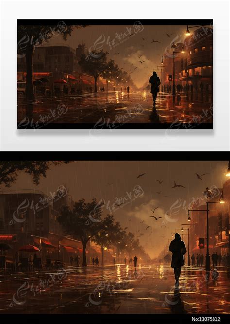 雨中街道上的人背影插画图片_人物插画_编号13075812_红动中国