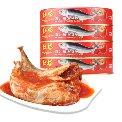 大连红塔茄汁鱼罐头食品鲭鱼沙丁鱼即食罐装海鲜拌饭鱼397g*4罐_虎窝淘
