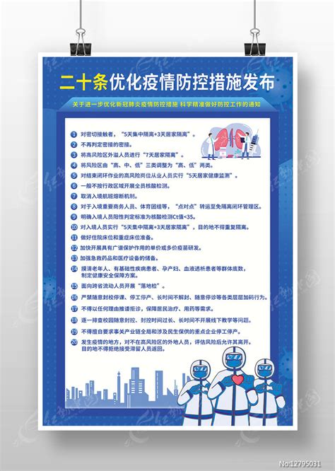 蓝色创意二十条优化疫情防控措施发布海报图片下载_红动中国