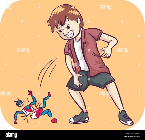 Illustration of a Kid Boy Throwing a Toy Hard on the Floor Breaking It ...