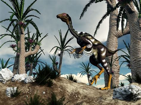 一只恐龙在阴云的日落前行走在威利亚索尼树丛中行走3D使卡迪普特里克斯恐龙变成3D之中步行风景优美图片素材-正版创意图片307699658-摄图网