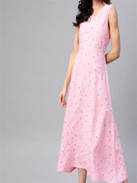 Buy HERE&NOW Pink & Blue Floral Print Asymmetric Maxi Dress - Dresses ...