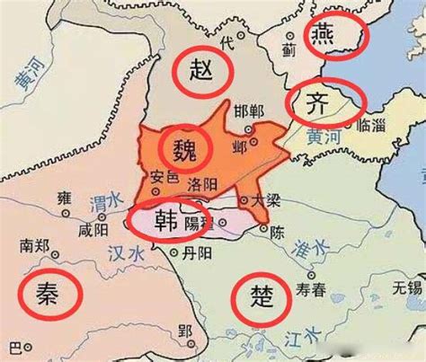 战国地图古今对照高清图片，战国七雄图片地图(秦国首都在咸阳)_知秀网