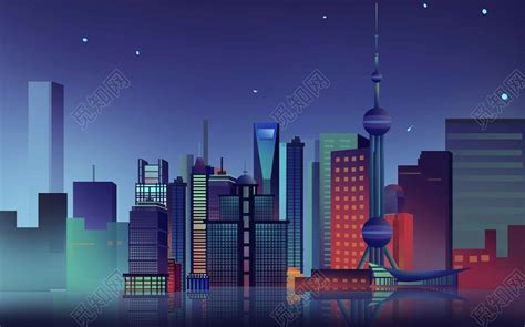 手绘东方明珠塔手绘城市夜景上海建筑原创插画素材免费下载 - 觅知网
