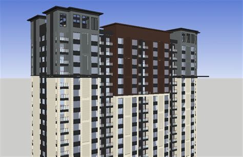 30层现代风格高层商住楼建筑立面设计和沿街商业设计su(草图大师）精品模型