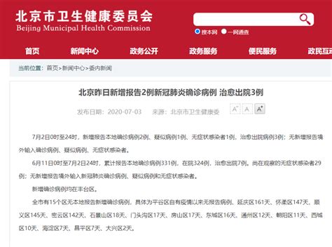 北京昨日新增报告2例新冠肺炎确诊病例，治愈出院3例_我苏网