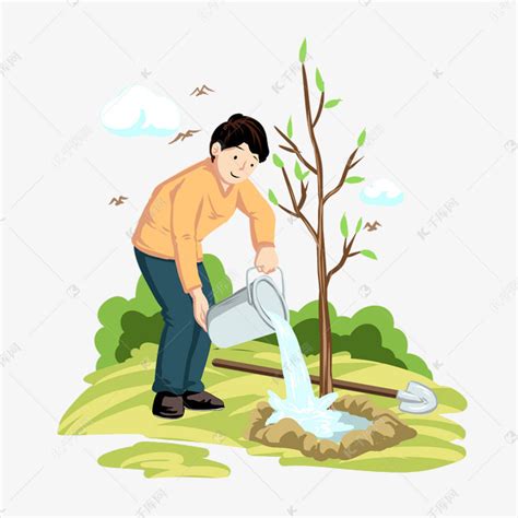 植树节给树浇水的小男孩素材图片免费下载-千库网