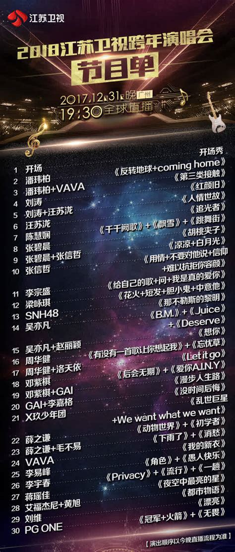 超精彩！2018江苏卫视跨年演唱会完整节目单出炉_娱乐频道_凤凰网