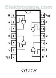 4071 IC pinout diagram - Integrated Circuits Elektropage.com