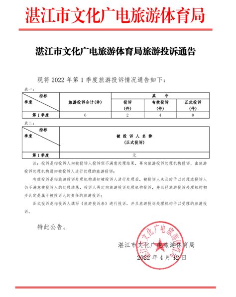 2020年第3季度旅游投诉通知_湛江市人民政府门户网站