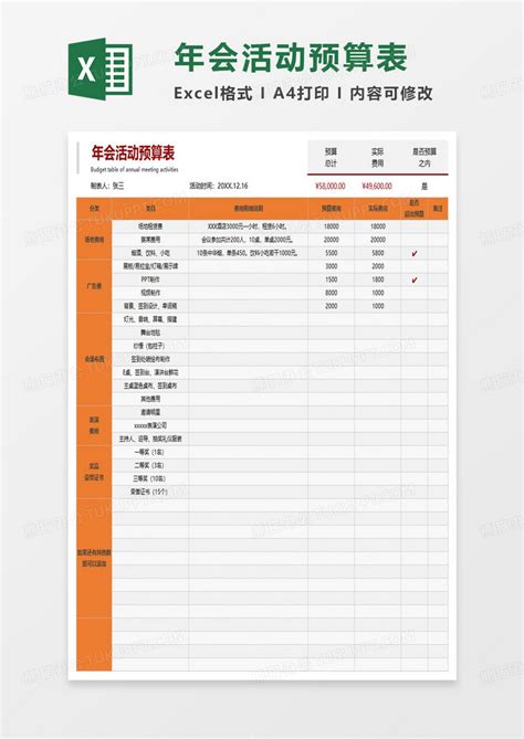 年会活动策划方案明细表Excel模板下载_熊猫办公