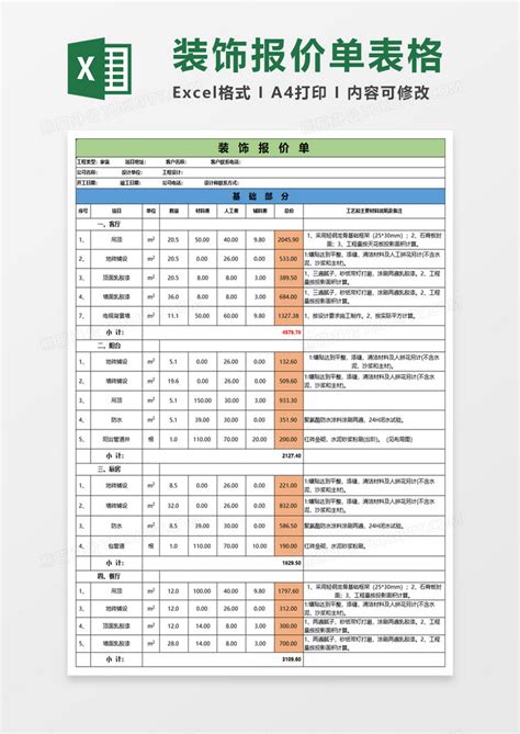 简单方便实用装饰报价单Excel模板下载_熊猫办公