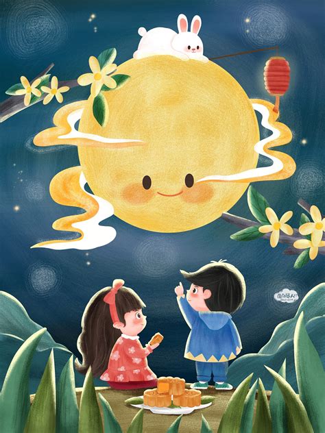 中秋黑白画图片