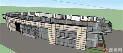 两层现代风格办公楼建筑设计su模型[原创] - SketchUp模型库 - 毕马汇 Nbimer