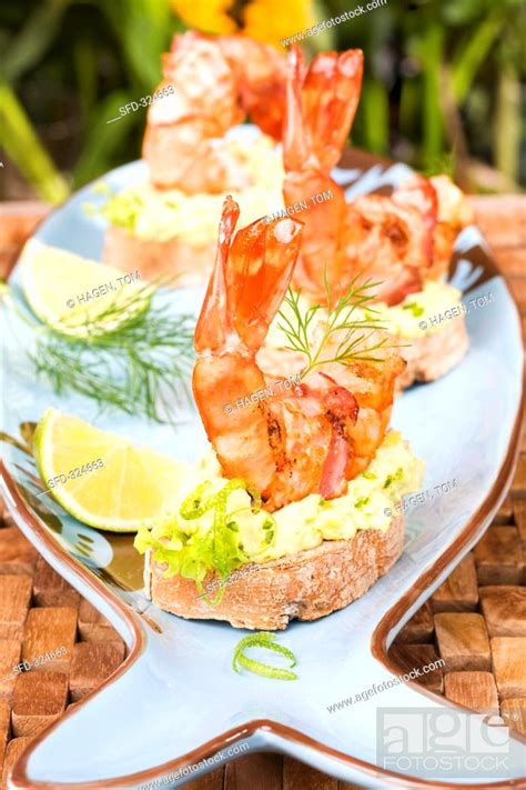 Canapes with prawns and avocado, Stock Photo, Picture And Rights ...