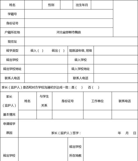 2022年怀远县城区初中跨区域入学申请表_小升初网