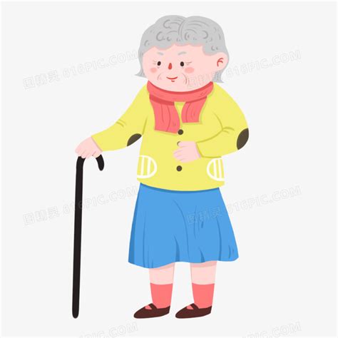 手绘卡通老奶奶拄拐杖免抠元素图片免费下载_PNG素材_编号1kxikd9n0_图精灵