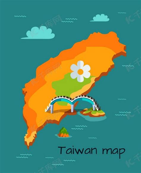 台湾地图上有大白甘菊和连接两个岛屿的新月桥。背景图片免费下载_海报banner/高清大图_千库网(图片编号6301004)