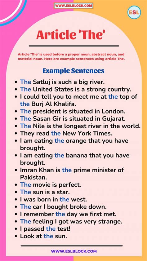 100 Example Sentences Using Articles A An The - English as a Second ...