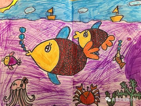 一年级画鱼的步骤图,一年级学画鱼的图片,一年级有关鱼的画_大山谷图库