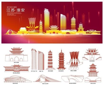 淮安城市建筑矢量图,背景底纹,设计素材,设计,汇图网www.huitu.com