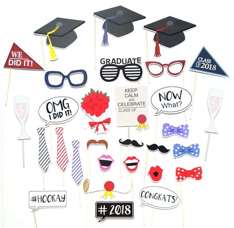 2020毕业典礼拍照 纸质 毕业证书 学士帽 纸胡子 领带等道具30PCS ...