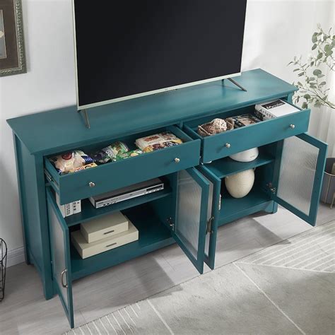 66" TV Console, Storage Buffet Cabinet,Sideboard with Glass Door and ...