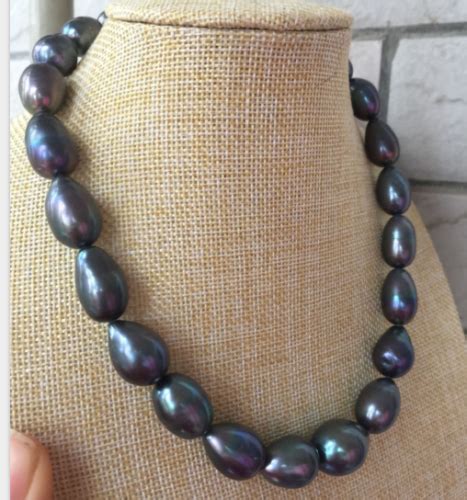 Huge 18"15-16 mm natural Tahitian genuine black pearl necklace 523AAA ...